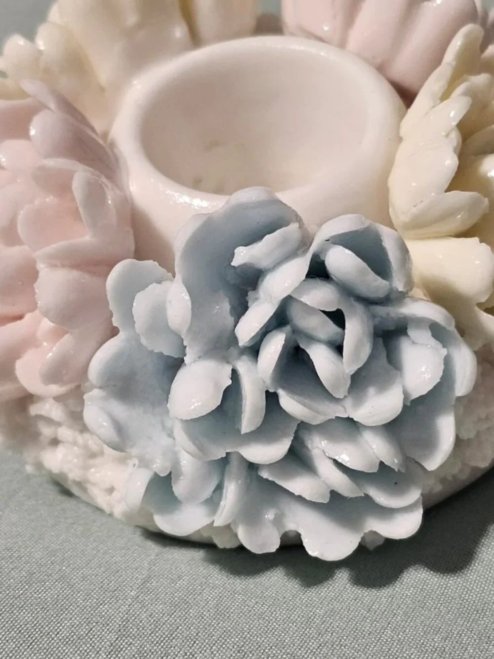 Vtg Ardalt Lenwile Japan Pink Blue Yellow White Porclain  Candle Holder Used